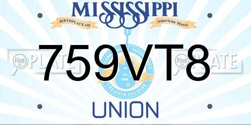 759VT8 Mississippi License Plate