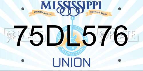 75DL576 Mississippi License Plate