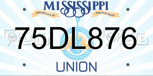 75DL876 Mississippi License Plate