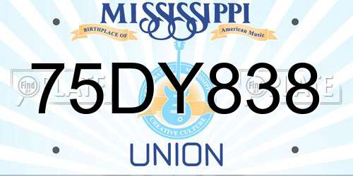 75DY838 Mississippi License Plate