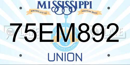 75EM892 Mississippi License Plate