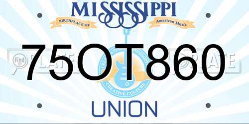 75OT860 Mississippi License Plate