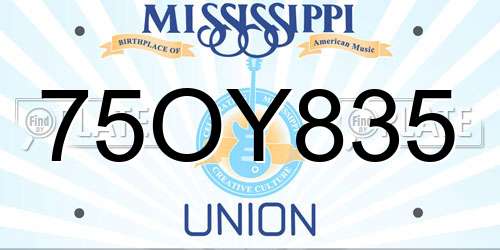75OY835 Mississippi License Plate