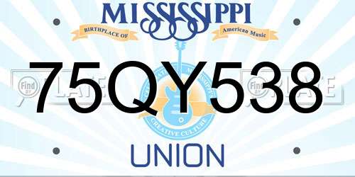 75QY538 Mississippi License Plate