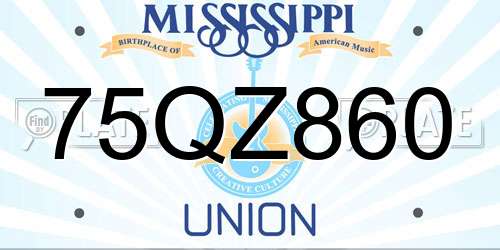 75QZ860 Mississippi License Plate