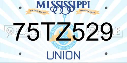 75TZ529 Mississippi License Plate