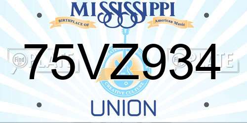 75VZ934 Mississippi License Plate