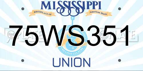 75WS351 Mississippi License Plate