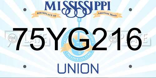 75YG216 Mississippi License Plate