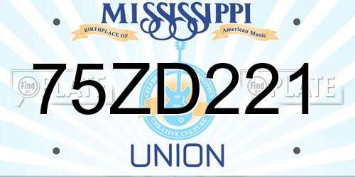 75ZD221 Mississippi License Plate