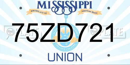 75ZD721 Mississippi License Plate