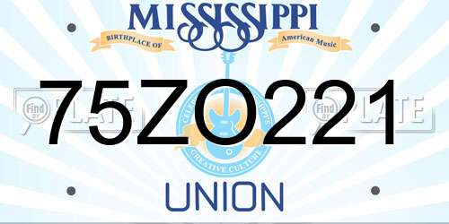 75ZO221 Mississippi License Plate