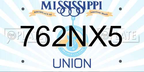 762NX5 Mississippi License Plate