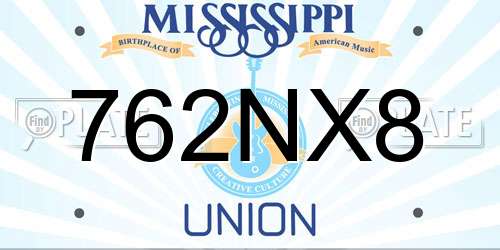 762NX8 Mississippi License Plate