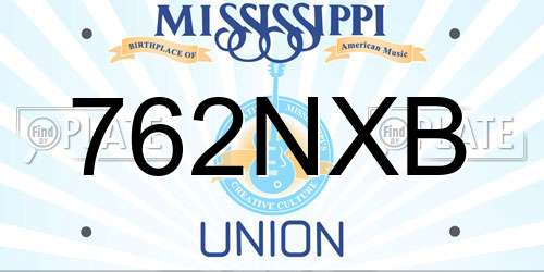 762NXB Mississippi License Plate