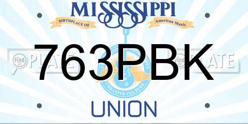 763PBK Mississippi License Plate