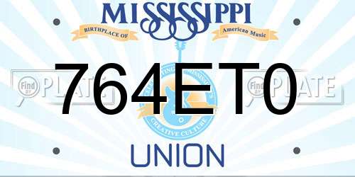 764ET0 Mississippi License Plate