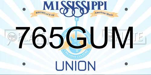 765GUM Mississippi License Plate