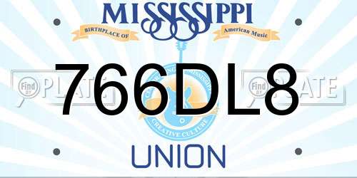 766DL8 Mississippi License Plate