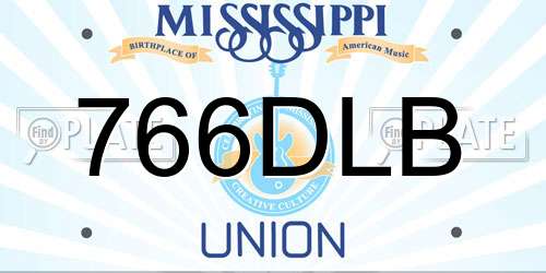 766DLB Mississippi License Plate