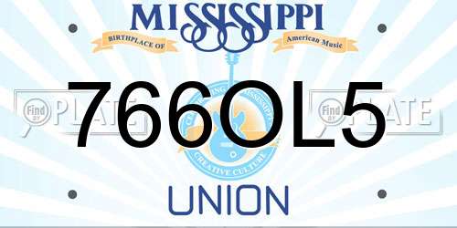 766OL5 Mississippi License Plate