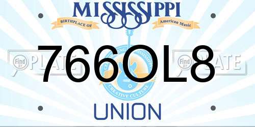 766OL8 Mississippi License Plate