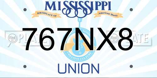 767NX8 Mississippi License Plate