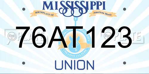 76AT123 Mississippi License Plate