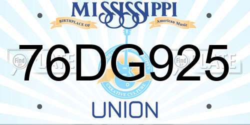 76DG925 Mississippi License Plate