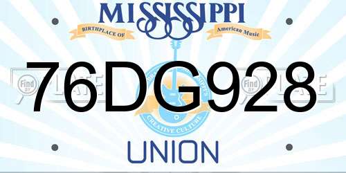 76DG928 Mississippi License Plate