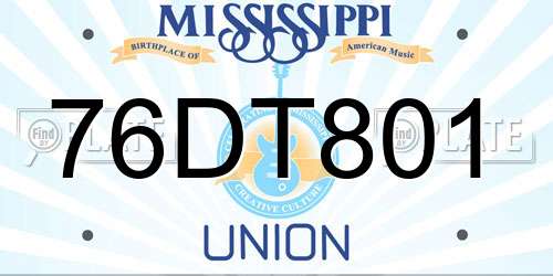 76DT801 Mississippi License Plate