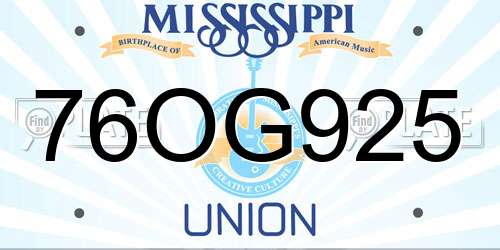 76OG925 Mississippi License Plate