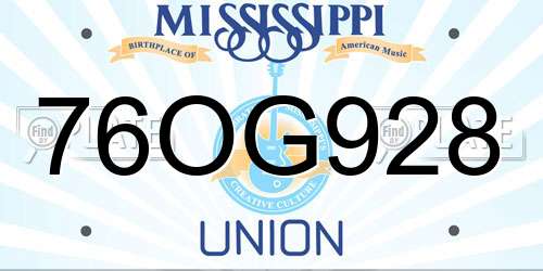 76OG928 Mississippi License Plate