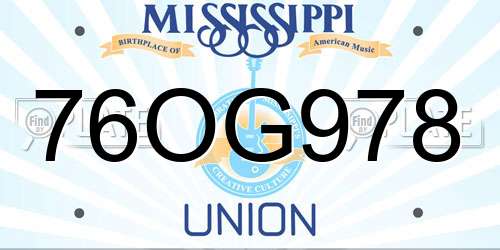 76OG978 Mississippi License Plate