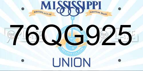 76QG925 Mississippi License Plate