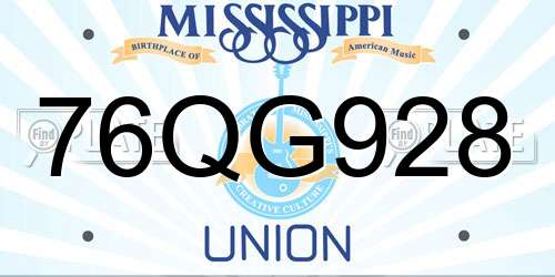 76QG928 Mississippi License Plate
