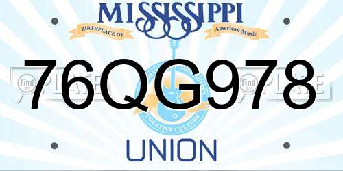 76QG978 Mississippi License Plate