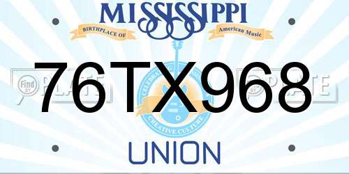 76TX968 Mississippi License Plate