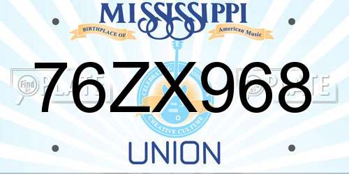 76ZX968 Mississippi License Plate