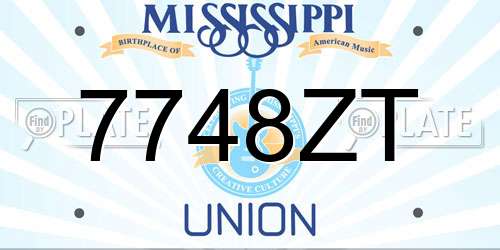 7748ZT Mississippi License Plate