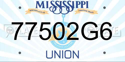 77502G6 Mississippi License Plate