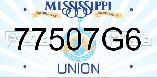 77507G6 Mississippi License Plate
