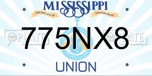 775NX8 Mississippi License Plate