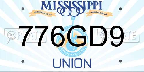 776GD9 Mississippi License Plate