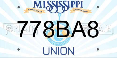 778BA8 Mississippi License Plate