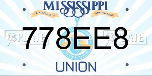 778EE8 Mississippi License Plate