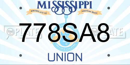 778SA8 Mississippi License Plate