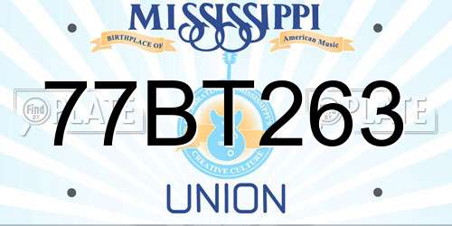 77BT263 Mississippi License Plate