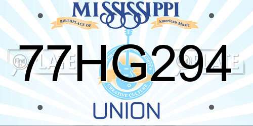 77HG294 Mississippi License Plate