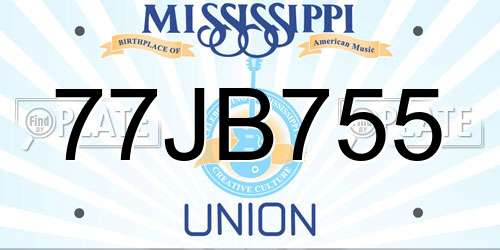 77JB755 Mississippi License Plate